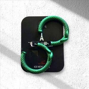 Green Twisted Hoop Earrings - Cable Hoops